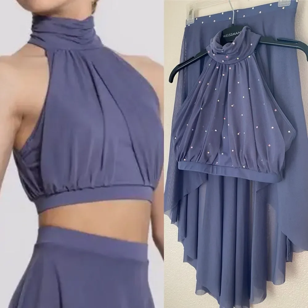WEISSMAN Dance Costume lyrical custom 2 piece  Shirred Power Mesh Top skirt SA